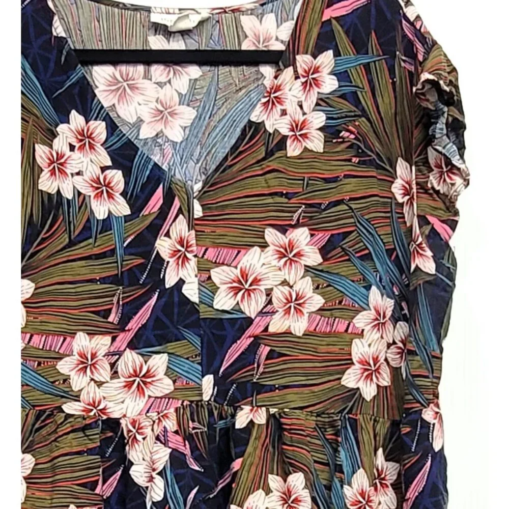 Loralette Floral Palm Tiered Flutter Sleeve Dress 20